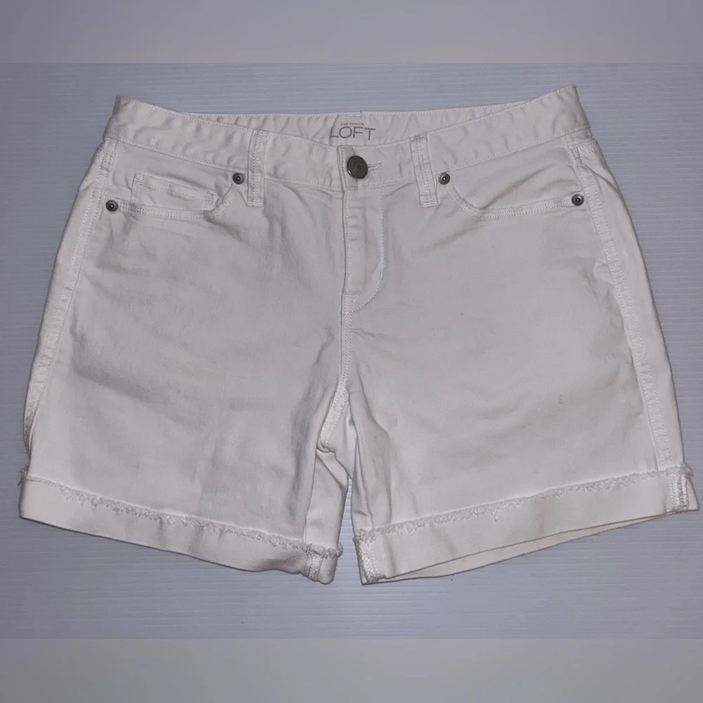 Ann‎ Taylor Loft White Denim Shorts with Cuff - Size 26 - Stretch